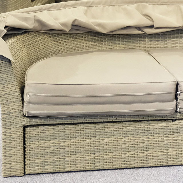 Fábrica de passarinhos dupla rodada com dossel Rattan dia piscina ao ar livre praia sol cama