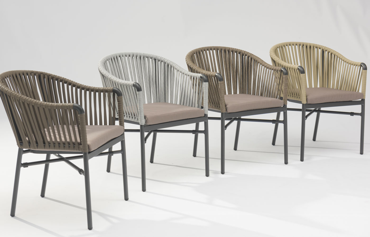 Novo Hot Sale Design de Arte em Corda Almofada de Encosto Macio Alum&iacute;nio Moderno Terra&ccedil;o Ao Ar Livre Praia Jardim Cor Cadeira de Corda