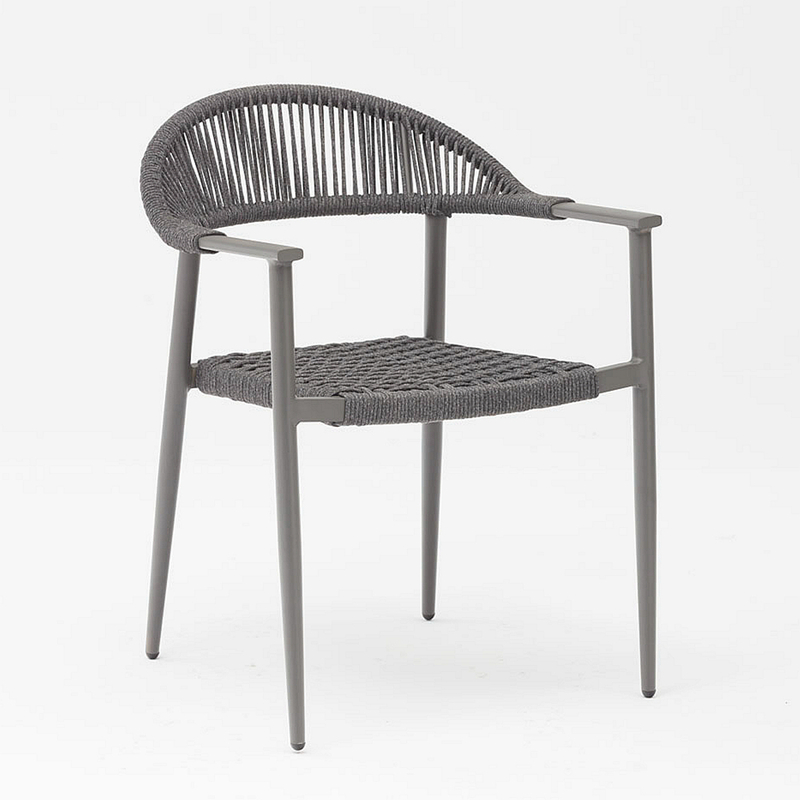 Moderno novo design durável elástico macio corda trançada estrutura de alumínio terraço jardim cadeira ao ar livre