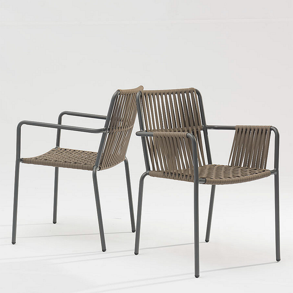 Moderna nova tecnologia de design de corda macia elástica trançada estrutura de alumínio terraço jardim cadeira de corda ao ar livre