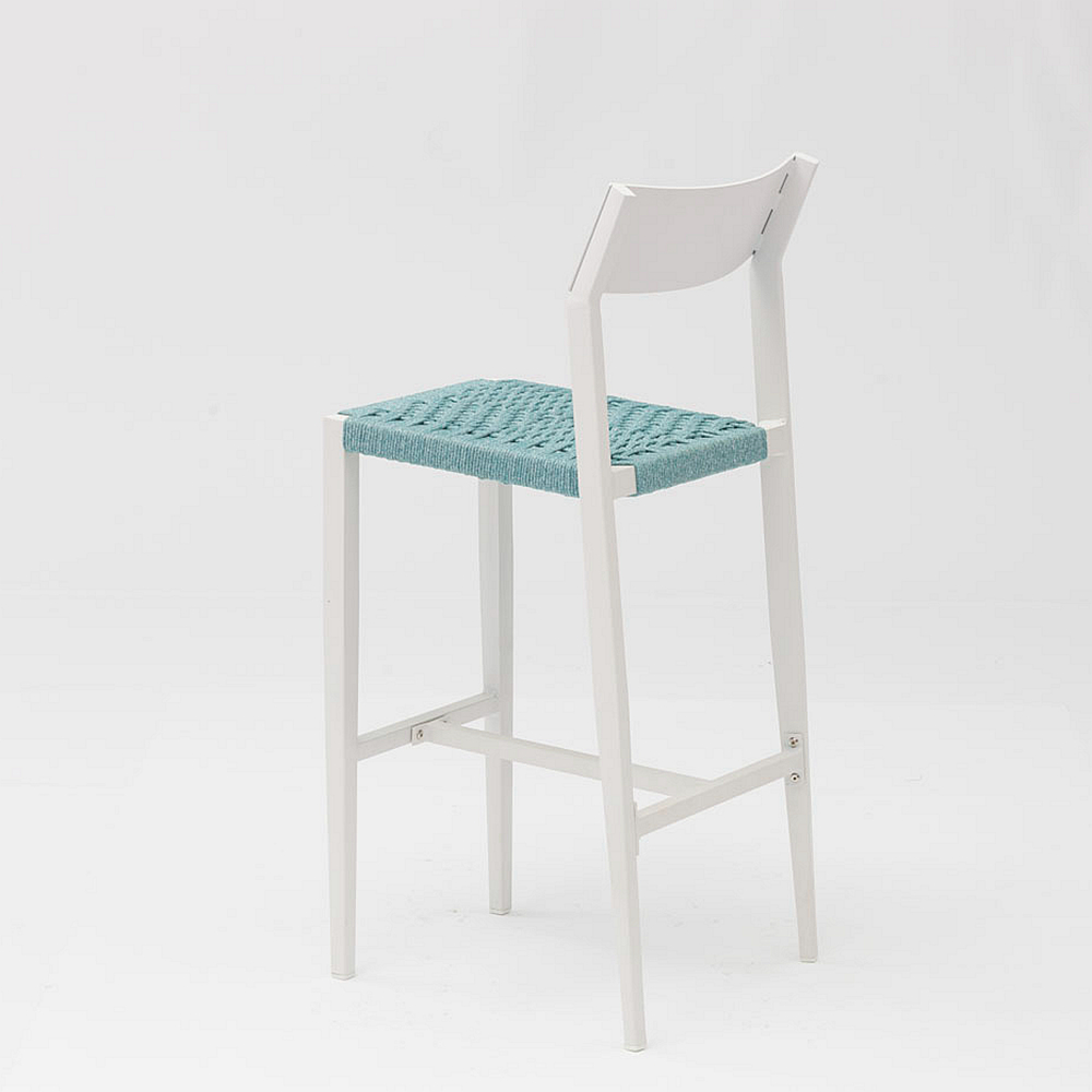 Novo Hot Sale Corda Art Design Moderno Elástico Soft Back Almofada de Alumínio Jardim Terraço Pub Cadeira de Bar ao Ar Livre
