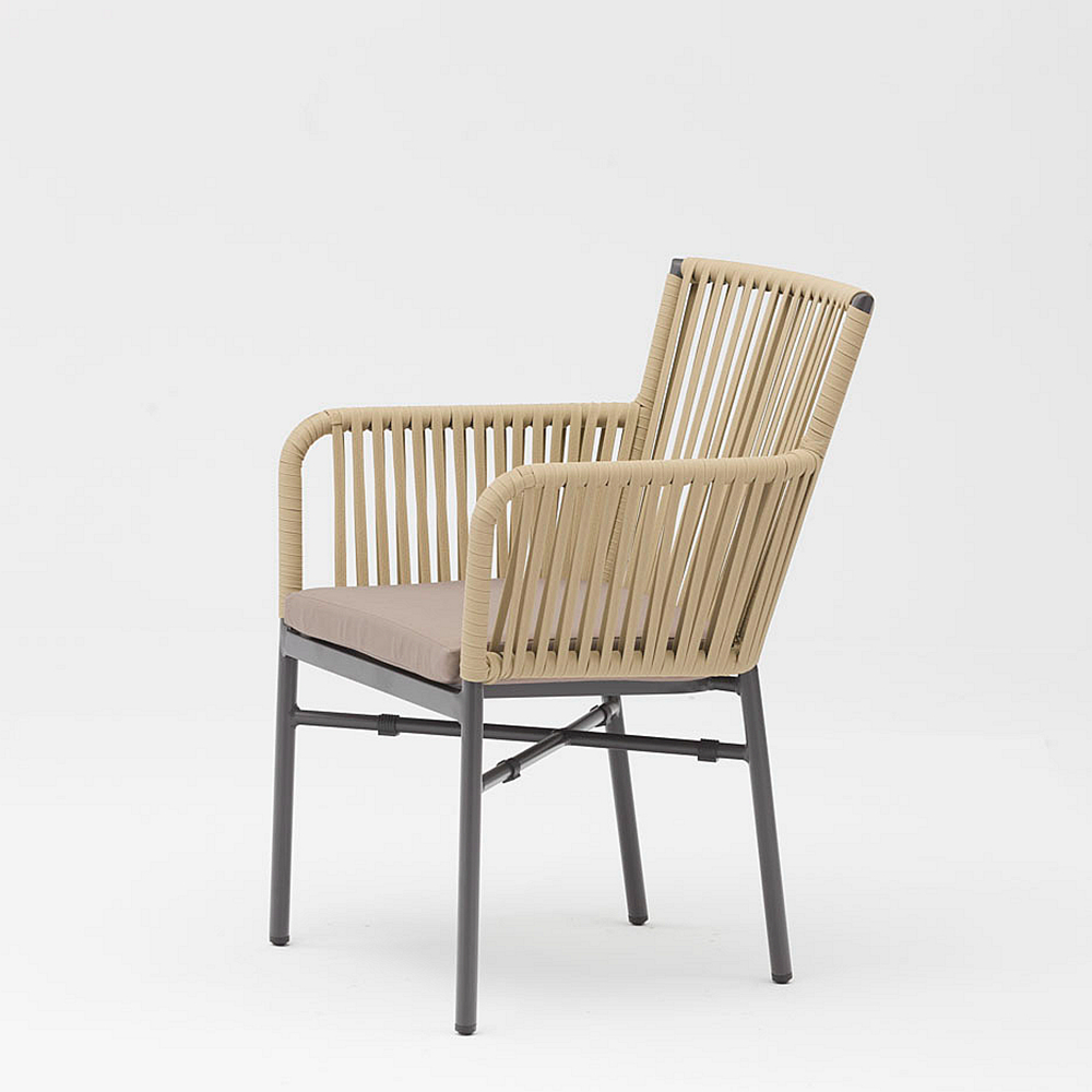 Moderna nova tecnologia de design de corda macia elástica trançada estrutura de alumínio terraço jardim cadeira de corda ao ar livre