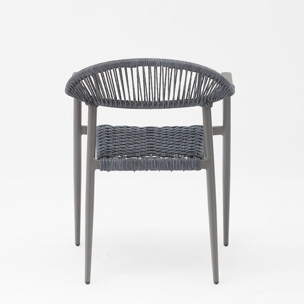 Moderno novo design durável elástico macio corda trançada estrutura de alumínio terraço jardim cadeira ao ar livre