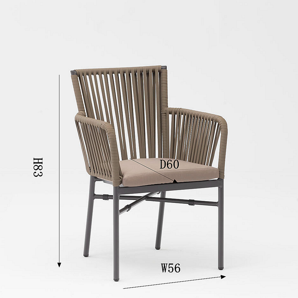 Moderna nova tecnologia de design de corda macia el&aacute;stica tran&ccedil;ada estrutura de alum&iacute;nio terra&ccedil;o jardim cadeira de corda ao ar livre