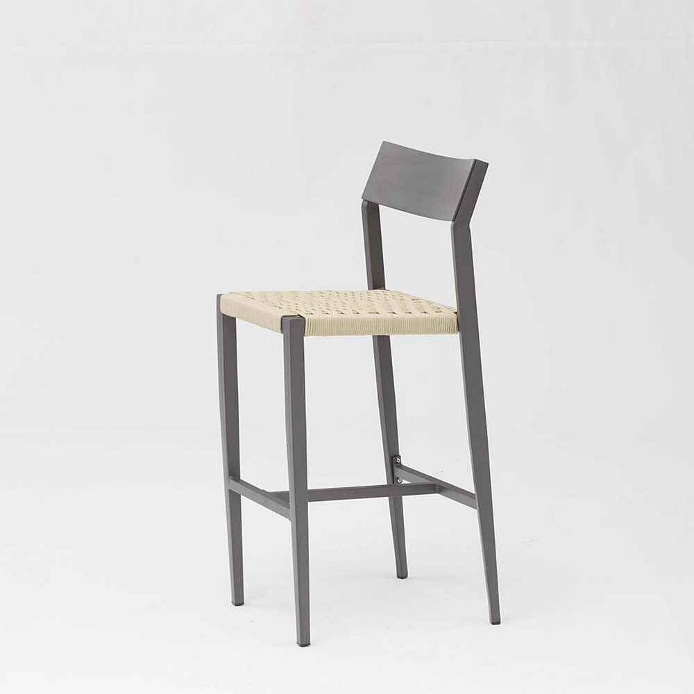 Novo Hot Sale Corda Art Design Moderno Elástico Soft Back Almofada de Alumínio Jardim Terraço Pub Cadeira de Bar ao Ar Livre