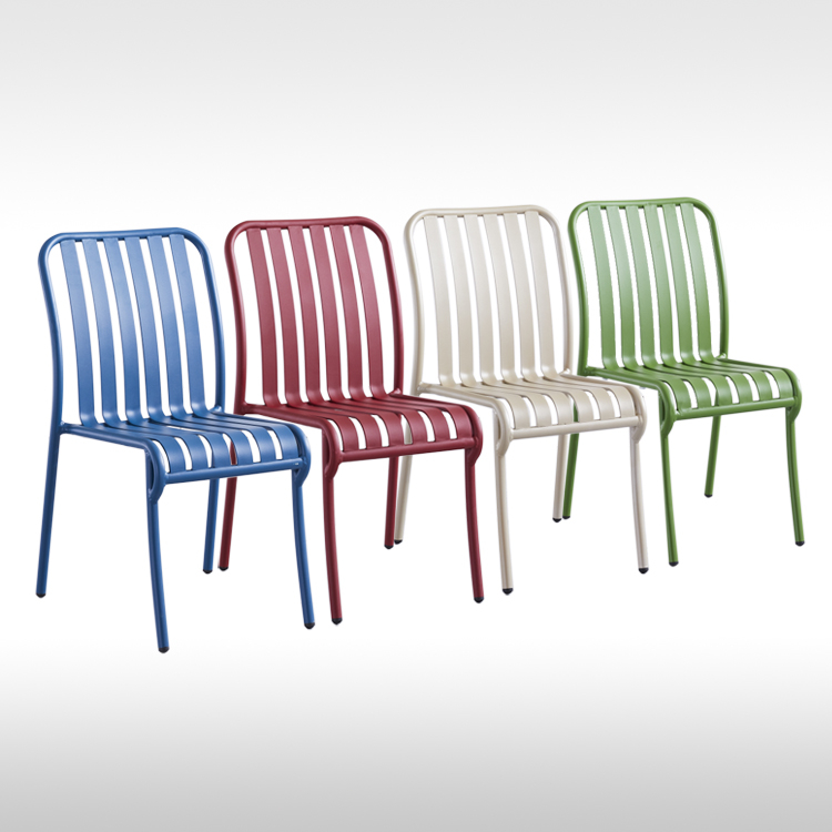 Foshan Novo Design Bistrô Jantar Jardim ao ar livre Restaurante Pátio Metal Alumínio Cadeiras Empilháveis ​​Mesa Móveis