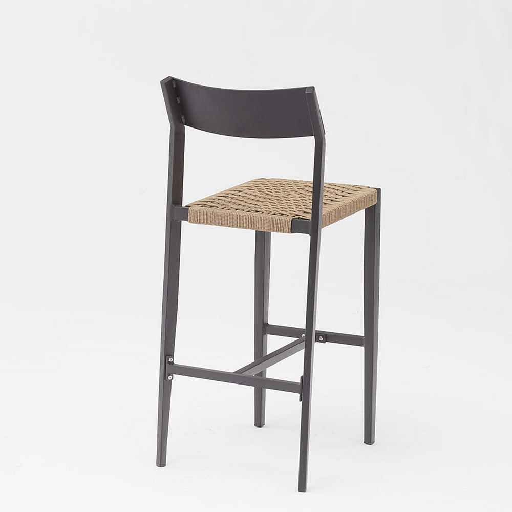 Novo Hot Sale Corda Art Design Moderno Elástico Soft Back Almofada de Alumínio Jardim Terraço Pub Cadeira de Bar ao Ar Livre