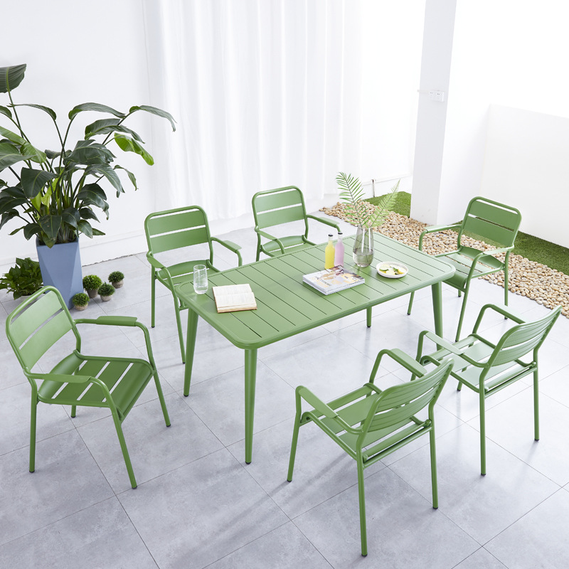 Novo design moderno bistrô jantar jardim ao ar livre restaurante pátio metal alumínio cadeiras empilháveis ​​conjunto de mesa móveis