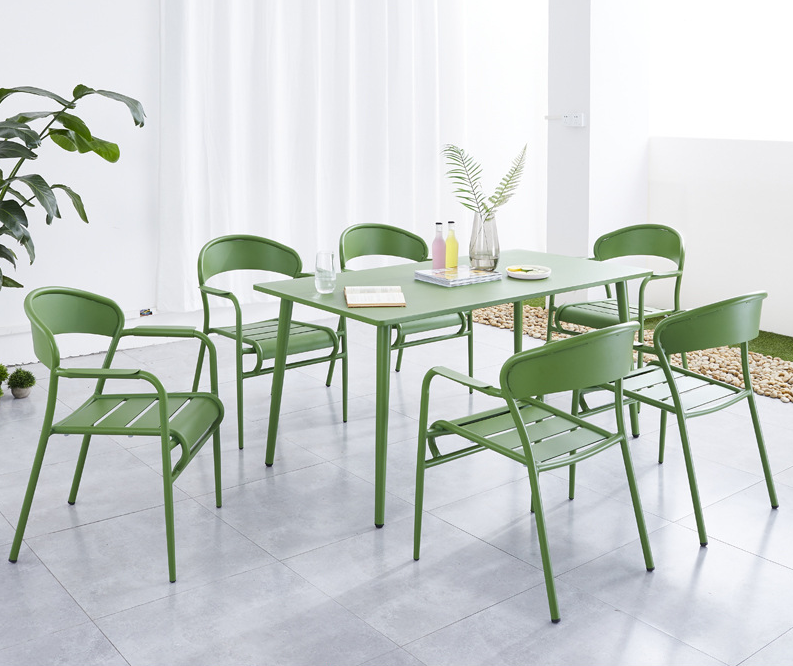 Bistrô Jantar Jardim ao ar livre Restaurante Pátio Fast food Metal Alumínio Cadeiras empilháveis ​​Conjuntos de mesa Móveis