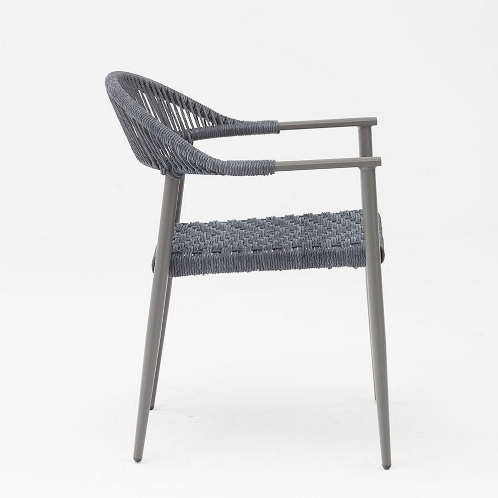 Moderno novo design durável elástico macio corda trançada estrutura de alumínio terraço jardim cadeira ao ar livre