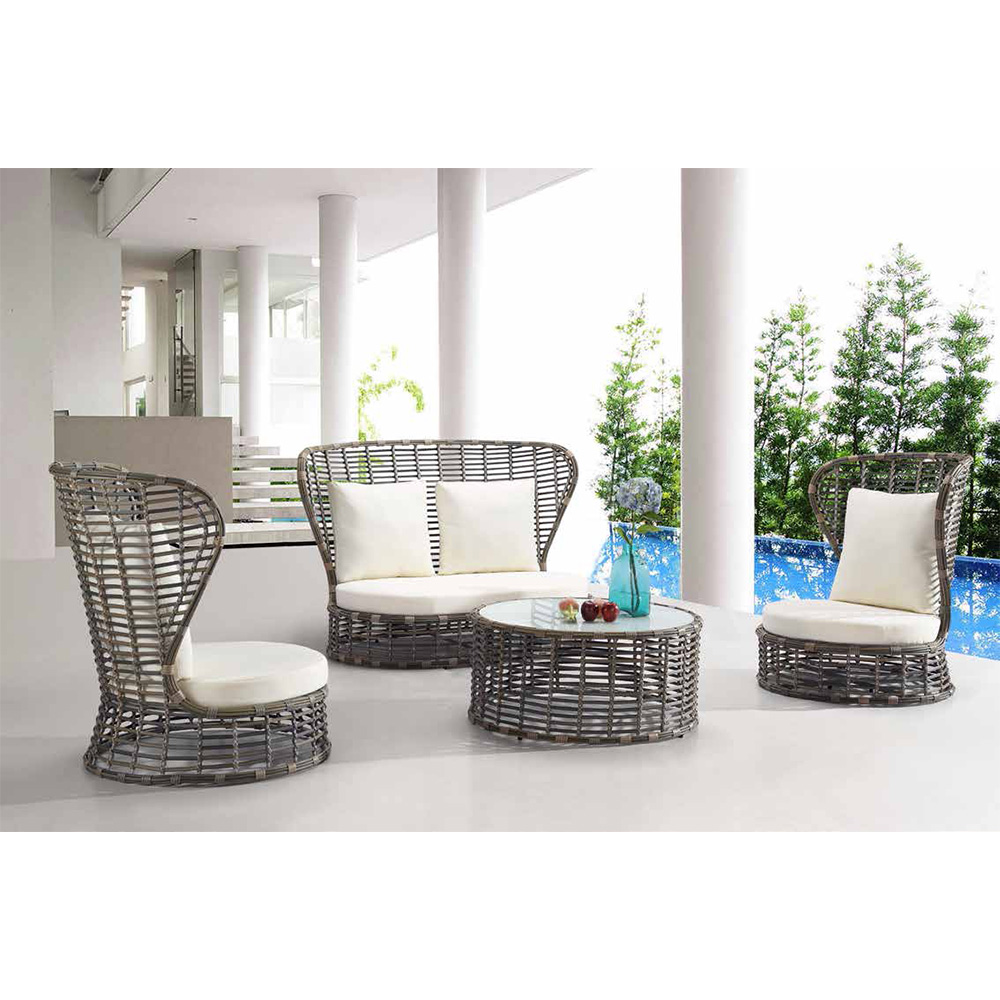 Barato Ao Ar Livre Rodada Alta Voltar Cinza Rattan Sofá Conjunto Venda