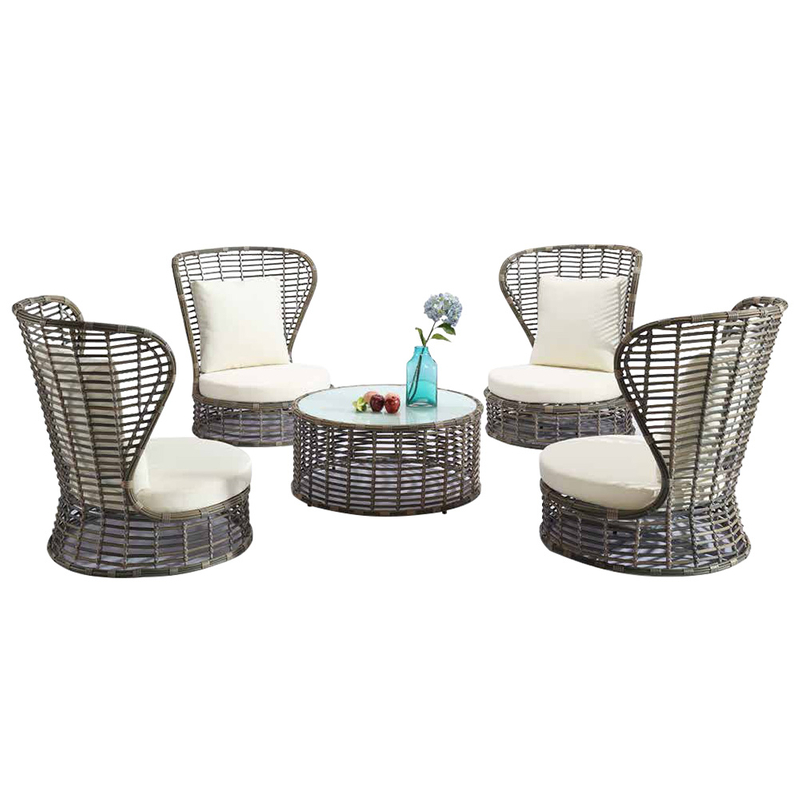 Barato Ao Ar Livre Rodada Alta Voltar Cinza Rattan Sofá Conjunto Venda